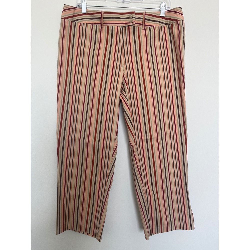 Lane Bryant Crop Pants Womens 14 Multicolor Stripe Split Hem Stretch Casual